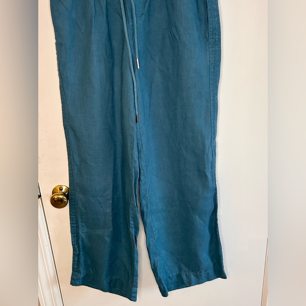 QUNICE TEAL 100% LINEN PULL ON PANTS SIZE SMALL - Picture 3 of 9